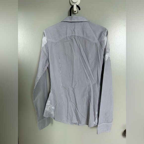 GUESS Striped Sheer Lace Details Button Down Western Shirt Size XS Like New - Picture 2 of 10